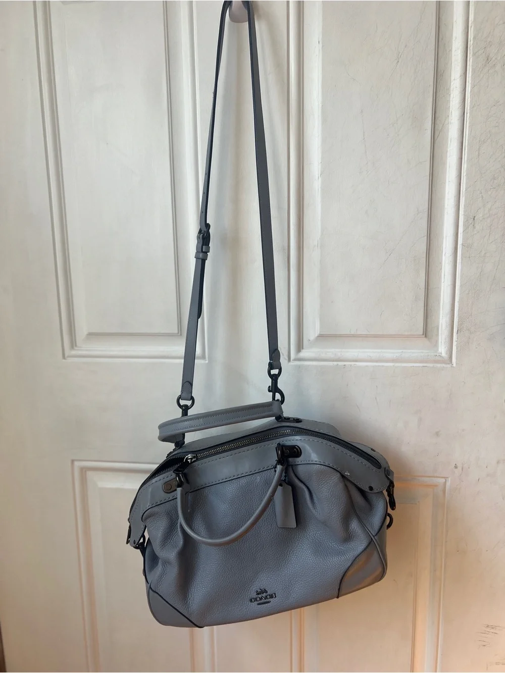 Coach Pebble Leather Lane Satchel Mist Blue